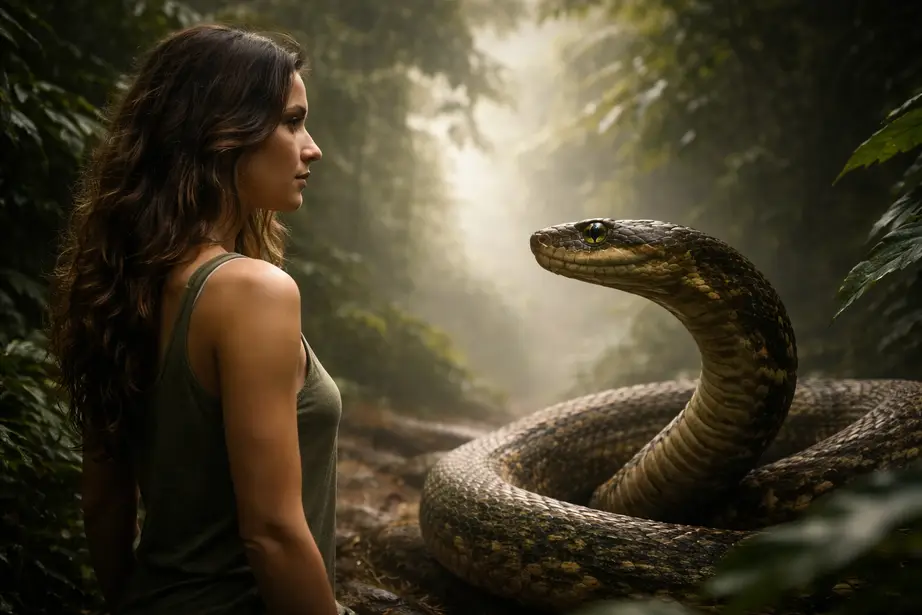 Dream About Snakes — woman with snake in enchanted forest